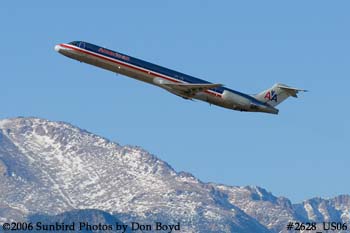 American Airlines MD-82 N408AA with Pike's Peak in the background airline aviation stock photo #2628