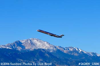 American Airlines MD-82 N408AA with Pike's Peak in the background airline aviation stock photo #2628W
