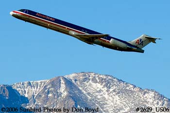 American Airlines MD-82 N408AA with Pike's Peak in the background airline aviation stock photo #2629