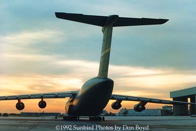 1992 - Sunset behind USAF C-5A parked on the former Eastern maintenance base at Miami International Airport