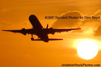 2007 - American Airlines B757-223 takeoff at sunset airline aviation stock photo #3085