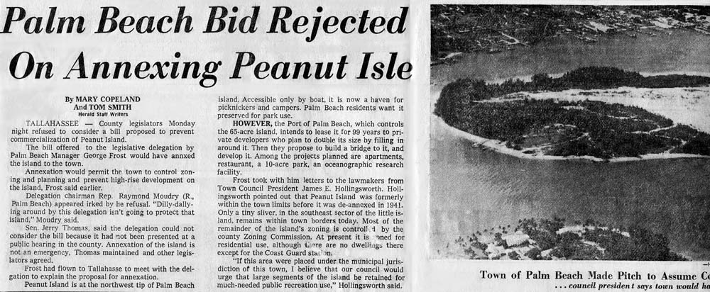 Early 1970s - Miami Herald Article on Palm Beach trying to annex Peanut Island