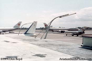 1974 - two National Airlines B747-135s, a National B727 and an Air France B737 at Miami