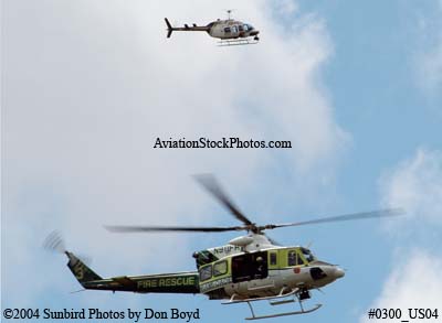 2004 - Miami-Dade Police and Fire helicopters looking for a drowning victim stock photo #0300