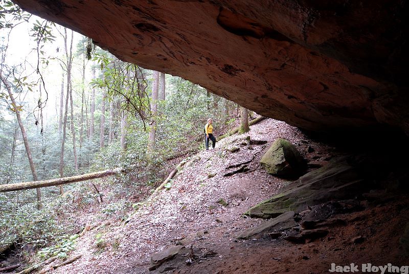 Brenda hiking up from the Rock Shelter