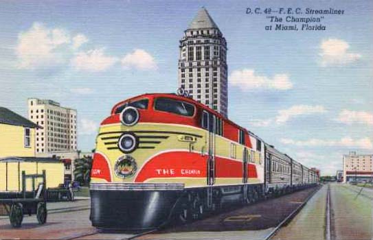 1940 - the Florida East Coast Railways Champion at the downtown Miami railroad station