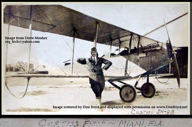 Late 1910s - Joseph George Carpenter, a flight instructor at Glenn Curtiss Field with a Curtiss JN-4B Jenny