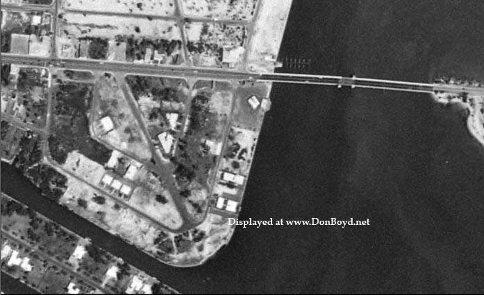 1952 - aerial view of the west end of the 79th Street Causeway in Miami, Florida