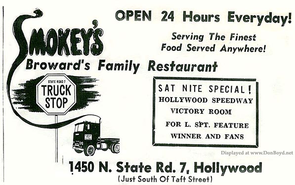 1966 - ad for Smokeys Family Restaurant on State Road 7 in Hollywood