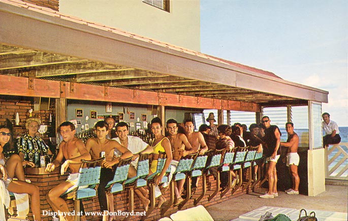 1960s - a packed bar at the Castaways ocean front bar, Sunny Isles