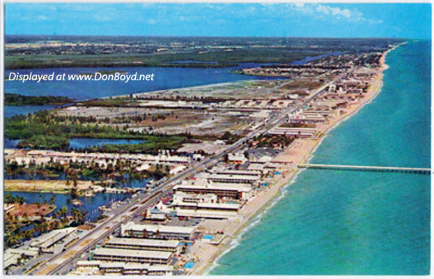 1950s - aerial view looking north at Sunny Isles with the famous fishing pier