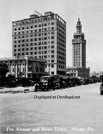 1930s - the Alcazar Hotel and the Miami News Tower on Biscayne Boulevard