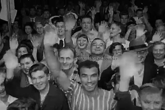 1954 - audience watching actor Jimmy Stewart for world premiere of The Glenn Miller Story
