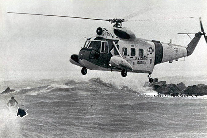 1965 - Coast Guard HH-52A #1383 rescuing a surfer at South Beach after Hurricane Betsy