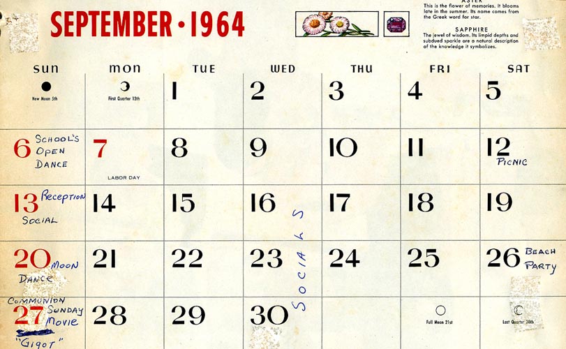 Mike Murnanes September 1964 calendar