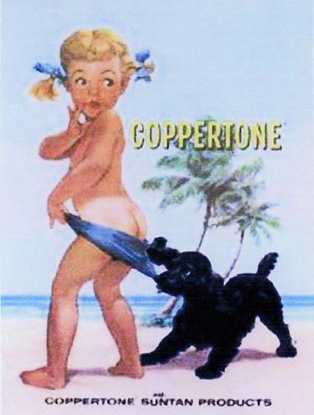 Old Coppertone sun tan lotion advertisement