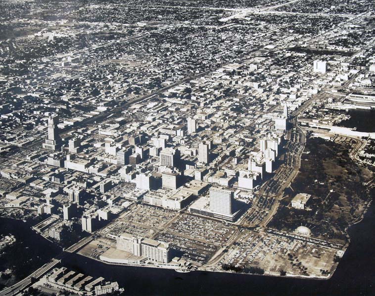 1962 - Aerial view of downtown Miami looking NNW