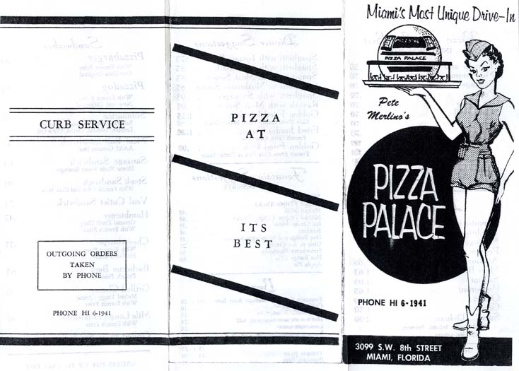 1960s - Pizza Palace at 3099 SW 8th Street - outside of folded menu