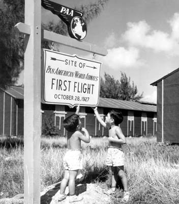 1947 - boys admiring Pan American's first flight site in Key West
