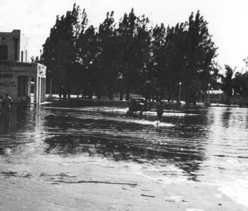 1947 - the Circle and Miami Springs Pharmacy from the bridge after the Flood of 1947 caused by Hurricane VI