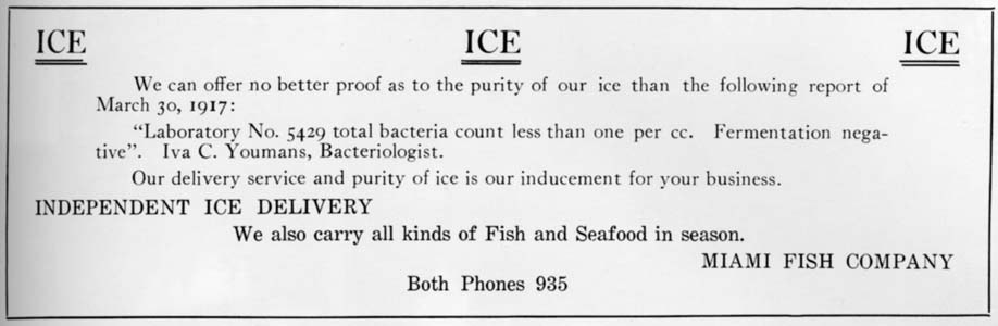 1910s - Miami Fish Company advertisement for their ice