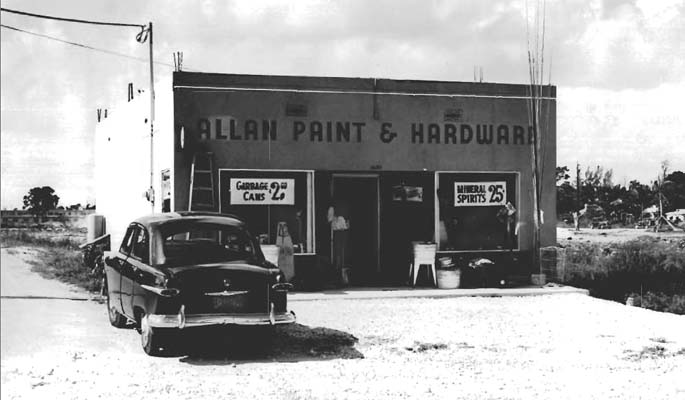 1951 - the Allan Paint and Hardware store on the southwest corner of NW 79 Street and 16 Avenue, Miami