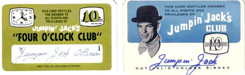 1960s - Membership cards for Jumpin Jacks Four OClock Club and Jumpin Jacks Club on Channel 10