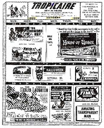 1960 - a promotional movie flyer for the Tropicaire Drive-In Theatre