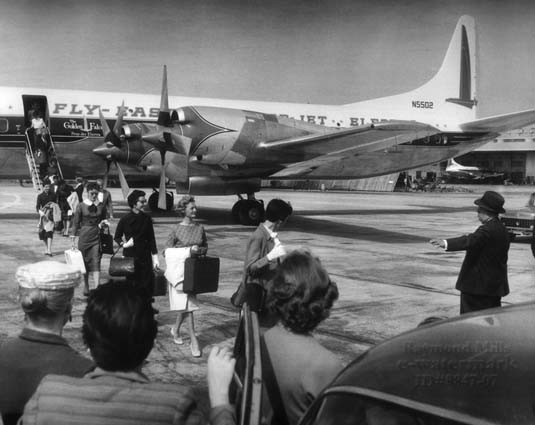 1950s - new stewardesses after a training flight on Easterns Lockheed Electra N5502