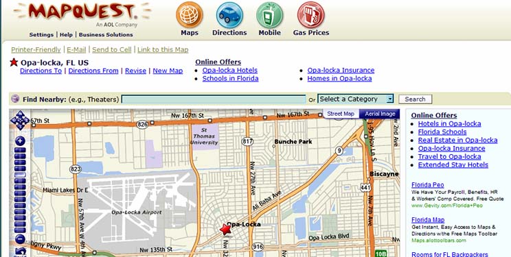 AOLs Mapquest has it wrong with Opa-Locka Airport, Opa-Locka and Opa Locka Boulevard