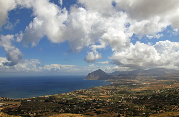 Sicilian Panorama overlooking the Mediterranean Sea.