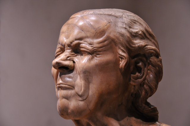 The Vexed Man, 1770s or early 1780s, by Franz Xaver Messerschmidt, German, 1736-1783, alabaster. At Getty Center, Los Angeles.