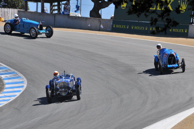 No. 36, Peter W. Mullin, 1936 Bugatti Type 57SC; No. 7, Goy Feltes, 1924 Bugatti Type 13; third Bugatti unidentified  (3119)