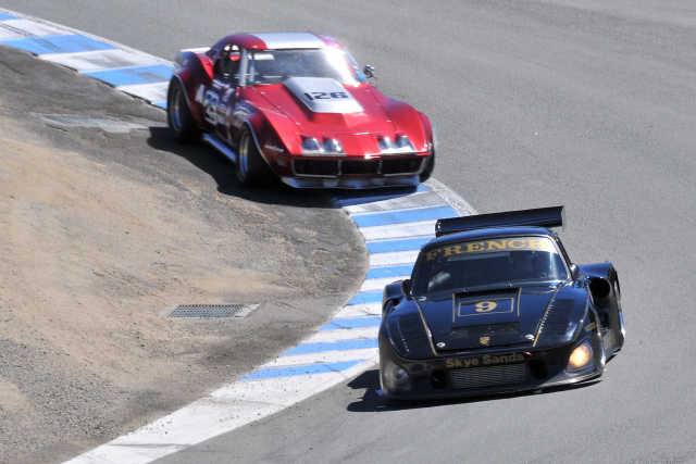 (1st Place) No. 9, Rusty French, 1979 Porsche 935, and (2nd Place) No. 126, Ross Thompson, 1973 Chevrolet Corvette