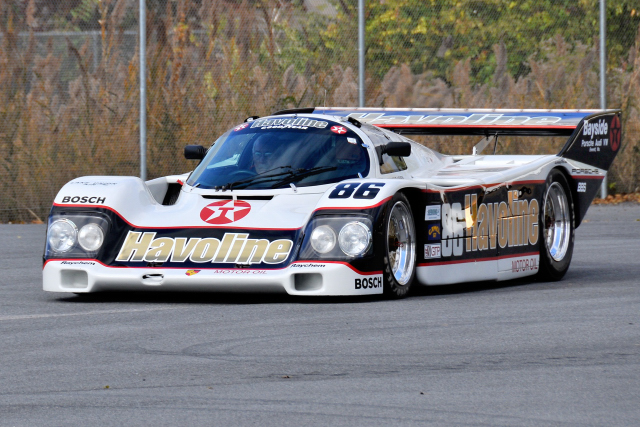 Vic Elford drives a private collectors Porsche 962 at Simeone Automotive Museums parking lot (6435)