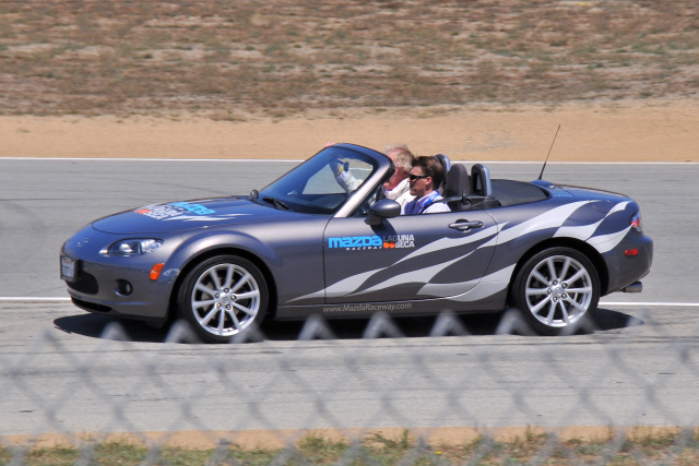 Dan Gurney, left, and son Alex Gurney in a Mazda MX-5 Miata, 2006 or 07 or 08, early 3rd generation (2814)