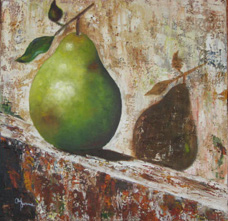 PEAR ON WALL 18 X 18 OIL  WITH TEXTURE