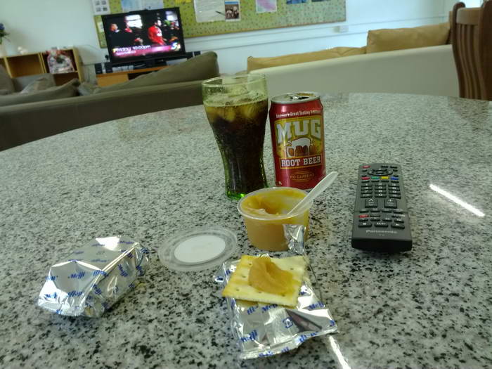 10am - Free period! Kaya on crackers and root beer, with Rachel Ray on the telly.