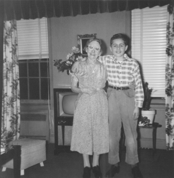 Grandma Gussie (father's side) and Richard - in her apartment in the Bronx (1954)