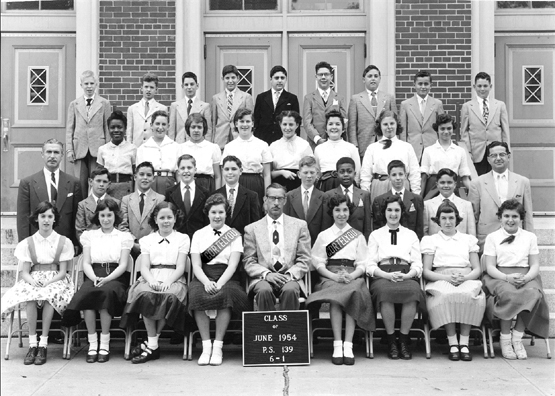 Sixth grade class (6-1) - P.S. 139, Brooklyn. Richard is second from the right - top row. (1954)