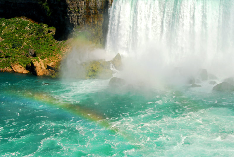 Niagara Falls Horseshoe falls Northwest bottom closeup with rainbow