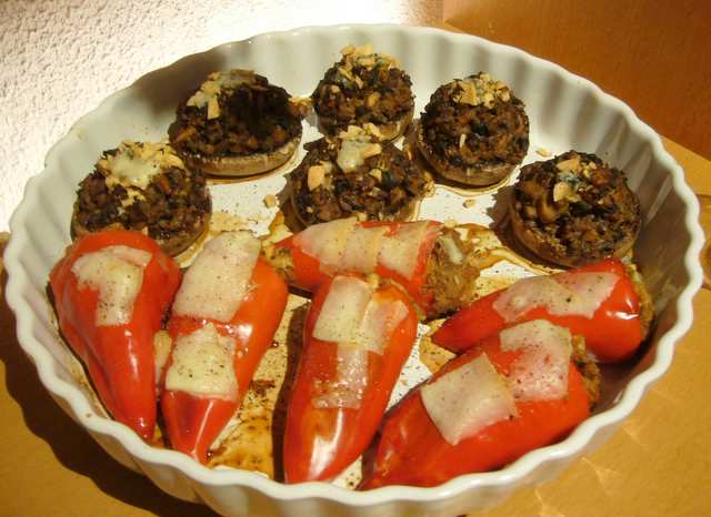stuffed mushrooms and peppers
