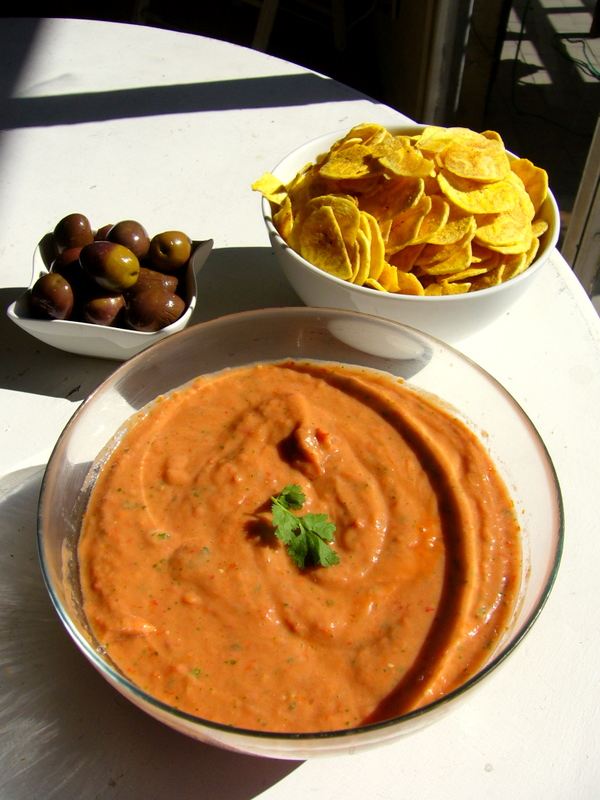 olives, banana chips and whipped salsa (click for recipe)