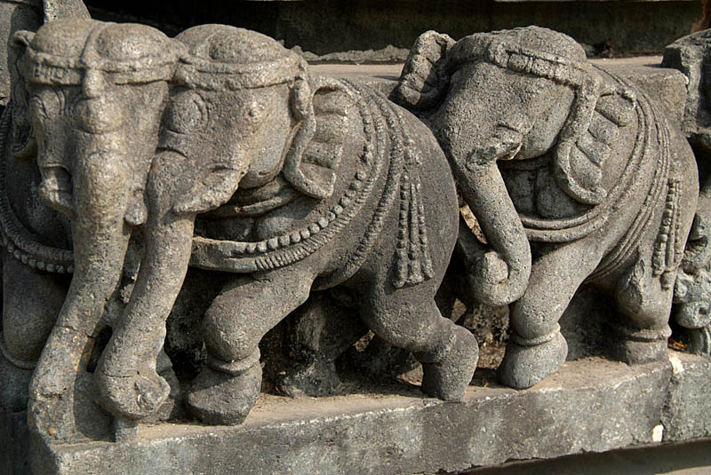 Carved Stone Elephant Cornerpiece Belur