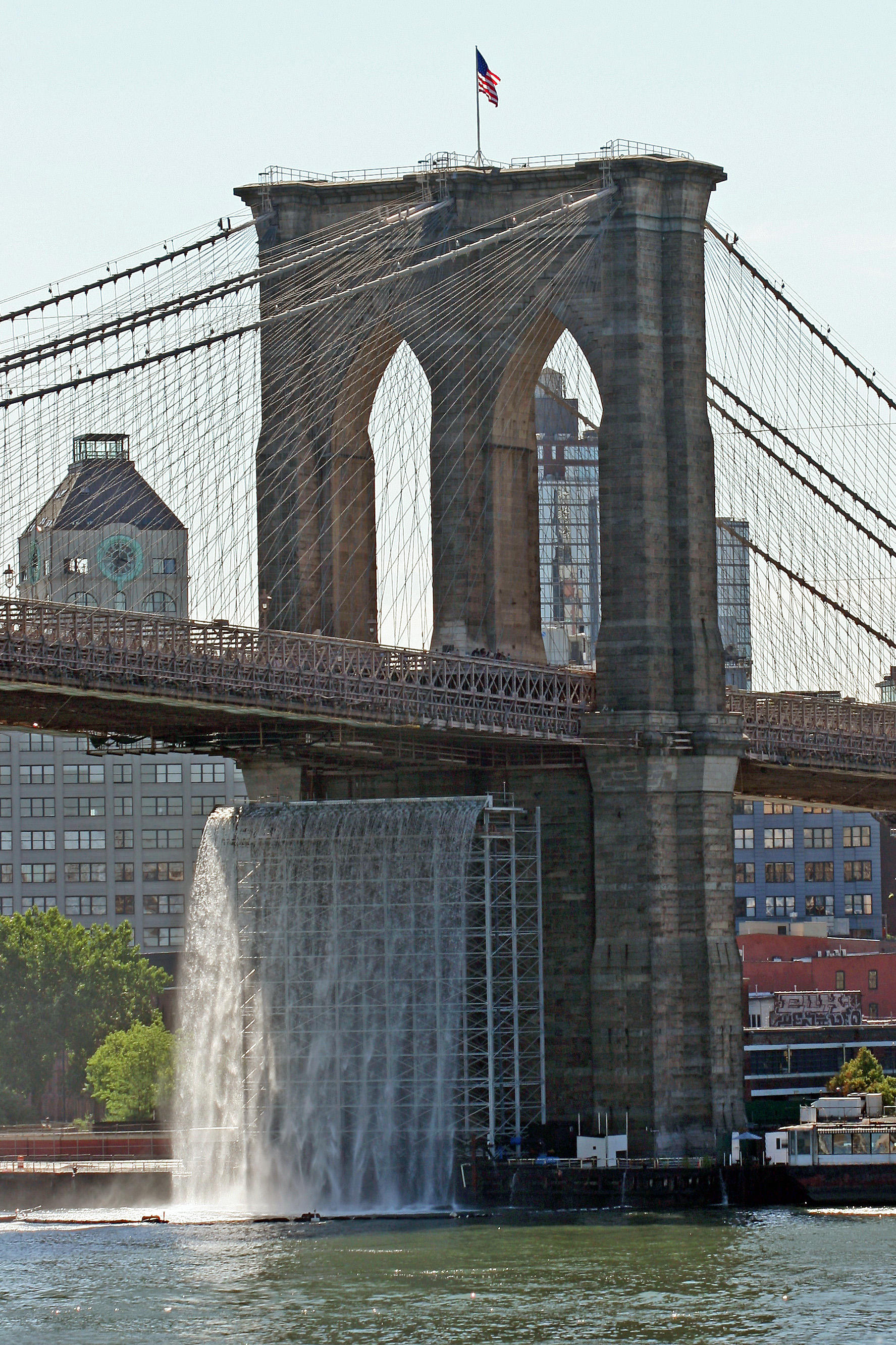 Brooklyn Bridge with Waterfall from Pier 17