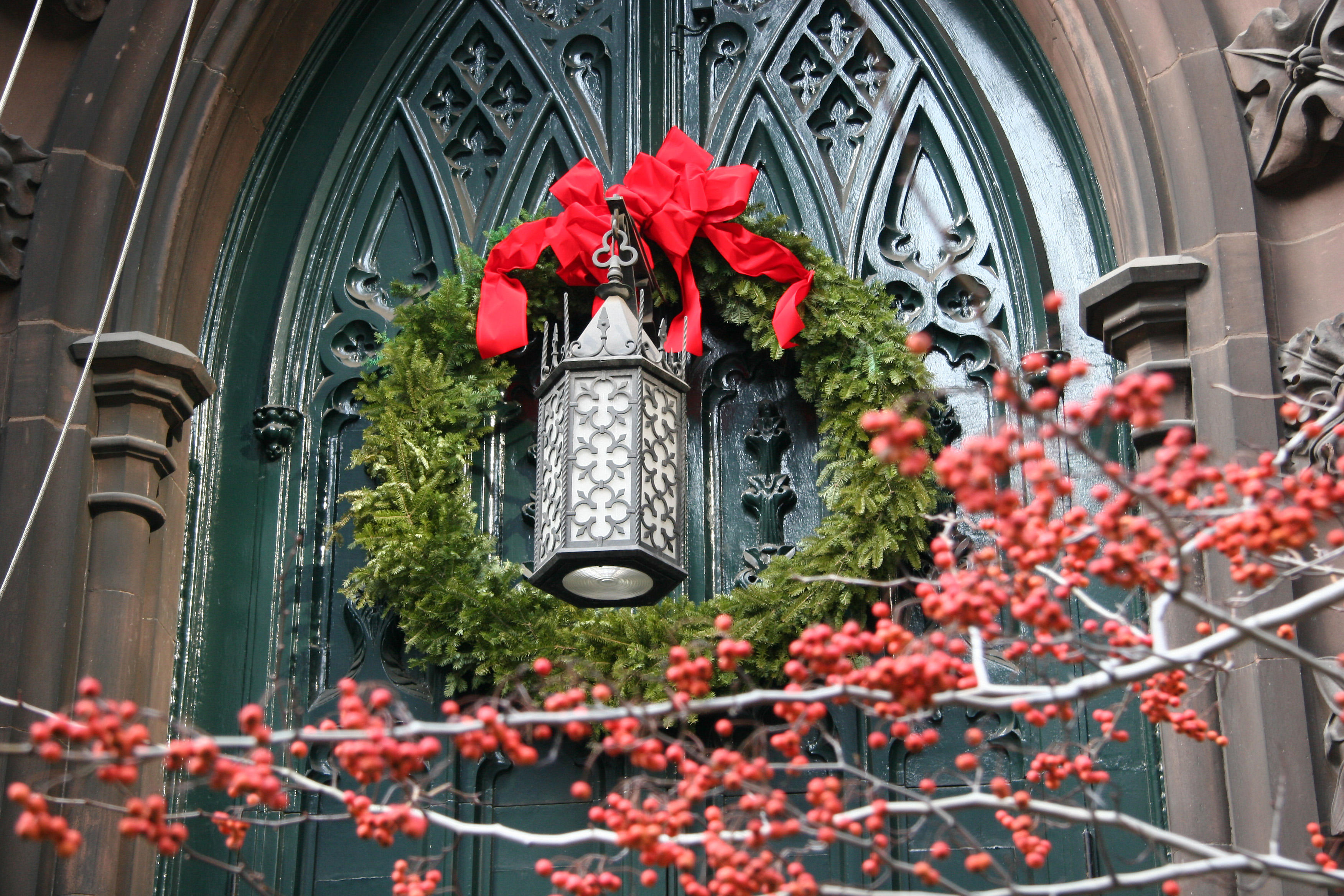 Presbyterian Church - Hawthorne Tree Berries & Christmas Wreath