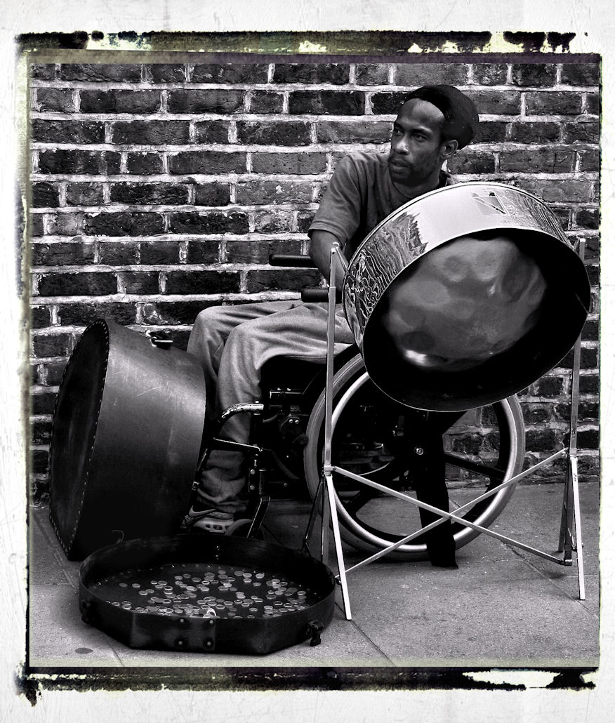 wheelchair and steel drum