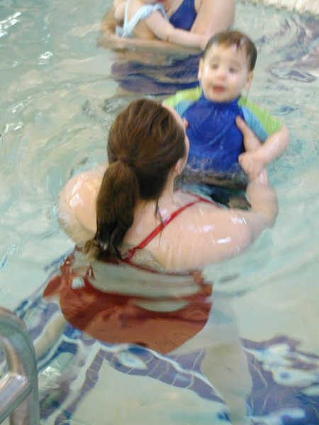 The instructor had just dunked him under water. His expression was a little surprised!