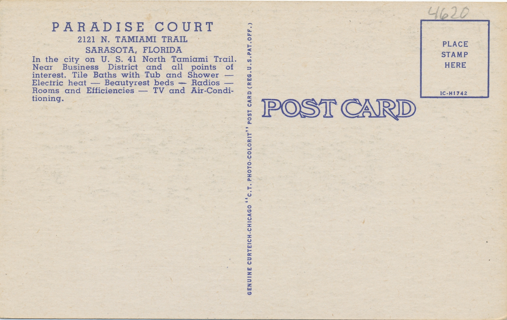 Paradise Court Postcard, Back