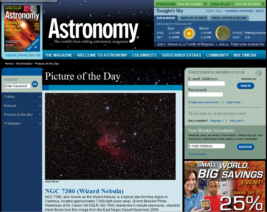 NGC 7380 The Wizard Nebula Picture of the Day in Astronomy Magazines Web Site - July 7th, 2010